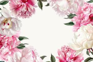 Banner with peonies and empty space for design. photo
