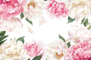 Banner with peonies and empty space for design. photo