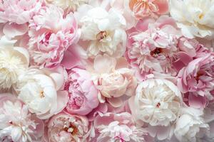 Banner with peonies and empty space for design. photo