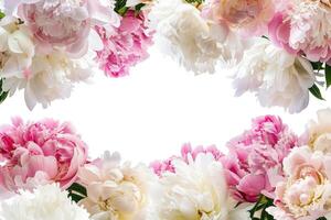 Banner with peonies and empty space for design. photo