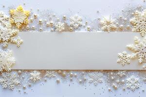 Christmas banner with a snowy background and empty space for design. photo