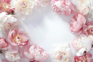 Banner with peonies and empty space for design. photo