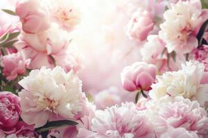 Banner with peonies and empty space for design. photo