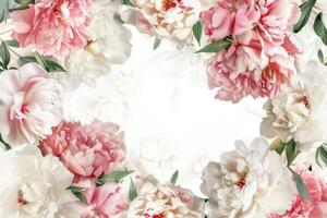 Banner with peonies and empty space for design. photo