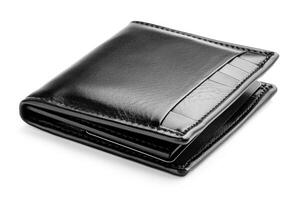 A black leather wallet isolated on a white background. photo