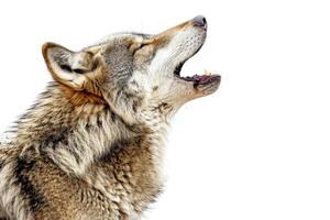 A wolf howling while standing. photo
