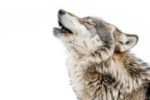 A wolf howling while standing. photo