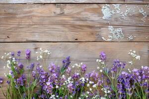 Rustic small flower bouquet with empty space on top. photo