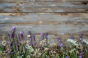 Rustic small flower bouquet with empty space on top. photo