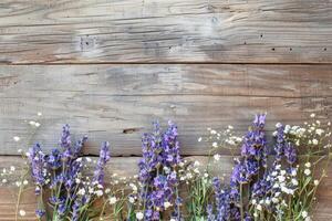Rustic small flower bouquet with empty space on top. photo