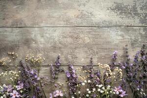 Rustic small flower bouquet with empty space on top. photo