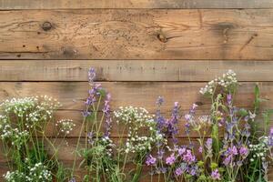 Rustic small flower bouquet with empty space on top. photo