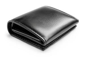 A black leather wallet isolated on a white background. photo