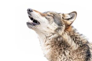 A wolf howling while standing. photo
