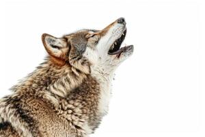 A wolf howling while standing. photo