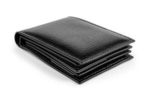 A black leather wallet isolated on a white background. photo