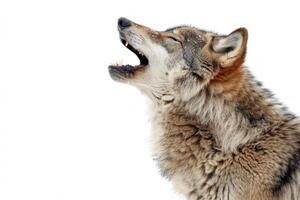 A wolf howling while standing. photo