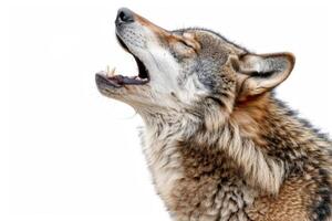 A wolf howling while standing. photo