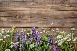 Rustic small flower bouquet with empty space on top. photo