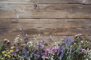 Rustic small flower bouquet with empty space on top. photo