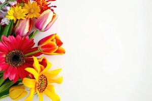 Small vibrant flower bouquet with empty space on the right. photo