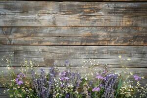 Rustic small flower bouquet with empty space on top. photo