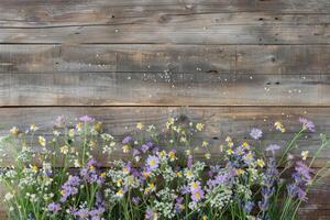 Rustic small flower bouquet with empty space on top. photo