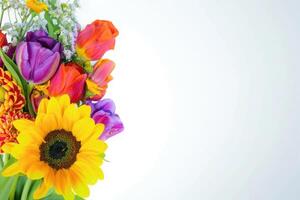 Small vibrant flower bouquet with empty space on the right. photo