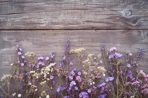Rustic small flower bouquet with empty space on top. photo