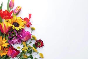 Small vibrant flower bouquet with empty space on the right. photo