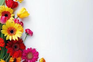 Small vibrant flower bouquet with empty space on the right. photo