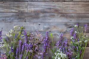 Rustic small flower bouquet with empty space on top. photo