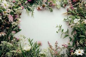 A rustic floral banner with an empty space for design elements. photo