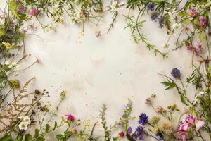 A rustic floral banner with an empty space for design elements. photo