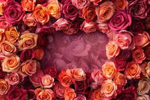 A lush rose frame with an open area for customization. photo