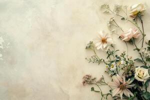 Small bouquet of pastel flowers with empty space on the left. photo