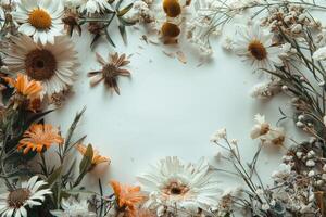A rustic floral banner with an empty space for design elements. photo
