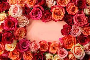 A lush rose frame with an open area for customization. photo