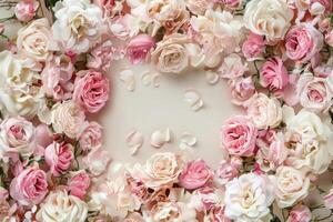 A delicate rose border with an empty space for your design. photo