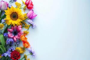 Small vibrant flower bouquet with empty space on the right. photo