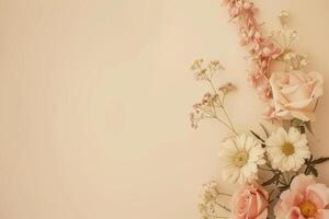 Small bouquet of pastel flowers with empty space on the left. photo