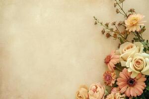 Small bouquet of pastel flowers with empty space on the left. photo