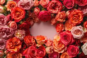 A lush rose frame with an open area for customization. photo