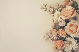 Small bouquet of pastel flowers with empty space on the left. photo