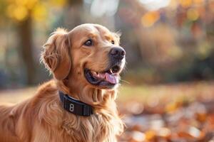 A dog wearing a smart collar that tracks its health and activity levels photo
