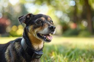 A dog wearing a smart collar that tracks its health and activity levels photo