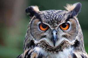 A curious owl looks directly into the camera. photo
