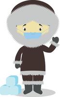 Character from Greenland dressed in the traditional way and with surgical mask and latex gloves as protection against a health emergency vector
