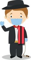Character from Uruguay dressed in the traditional way as a gaucho and with surgical mask and latex gloves as protection against a health emergency vector