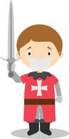 Character from Malta dressed in the traditional way as a Maltese Warrior and with surgical mask and latex gloves as protection against a health emergency vector